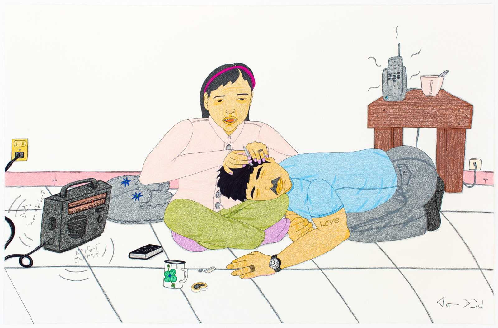 Annie Pootoogook - Composition (Plucking the Grey Hair)