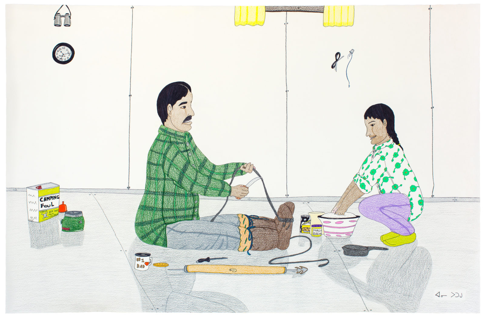 Annie Pootoogook - untitled (making rope and bannock)