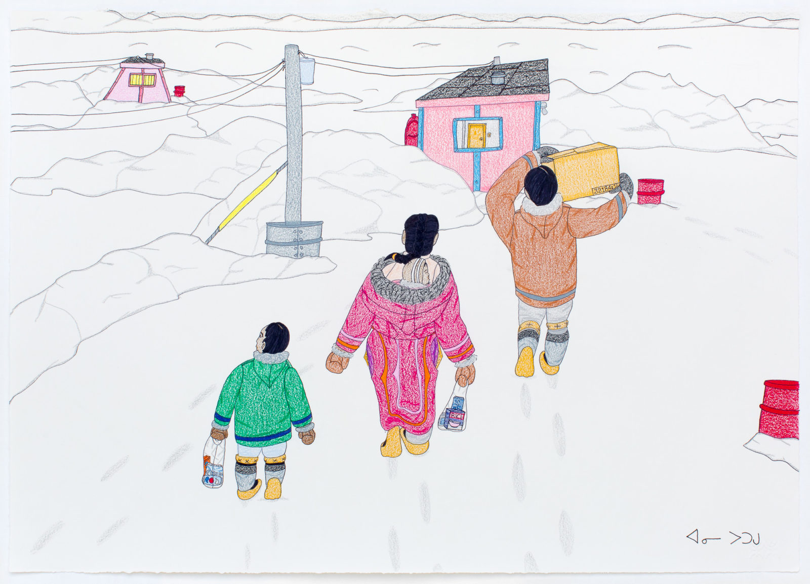 Annie Pootoogook - Family Taking Supplies Home