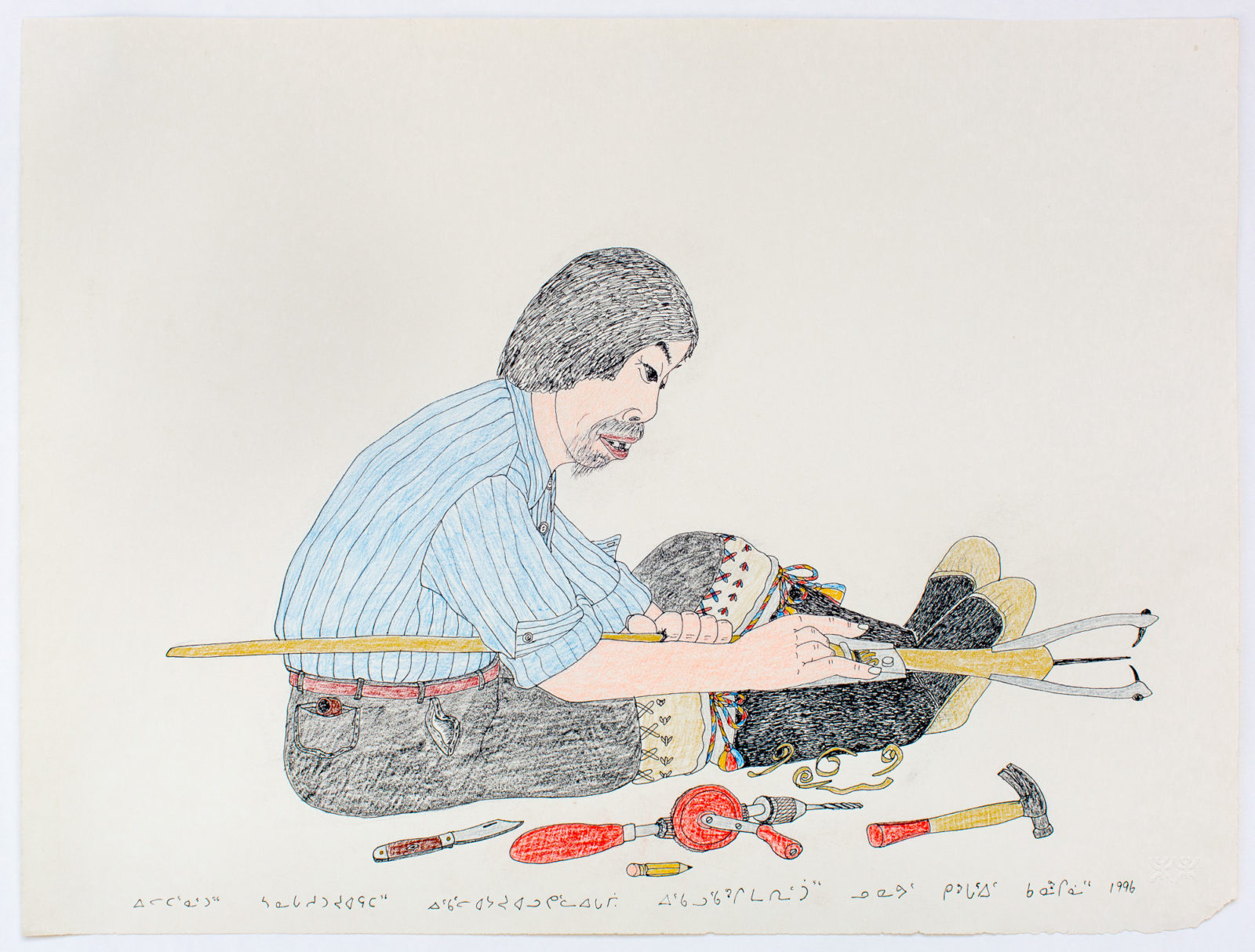 Kananginak Pootoogook - untitled (making fishing equipment)