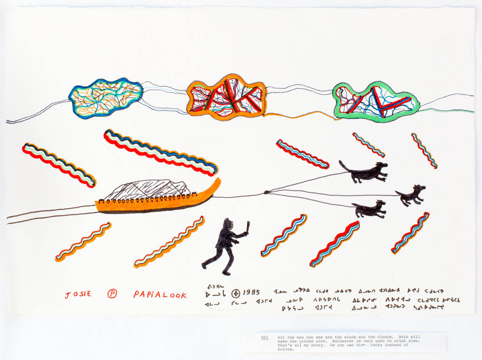 Josie Pamiutu Papialuk - untitled (dog team, man and wind)