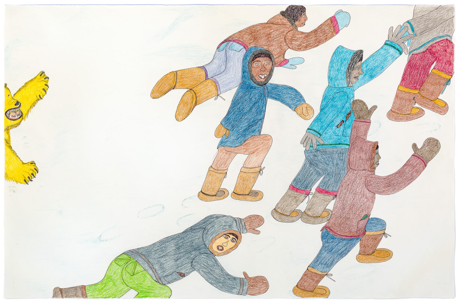 Shuvinai Ashoona - untitled (people fleeing polar bear)