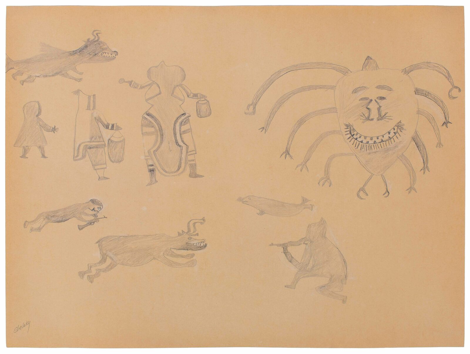 Sheelaki Qinnuayuak - untitled (spirt figure with family)