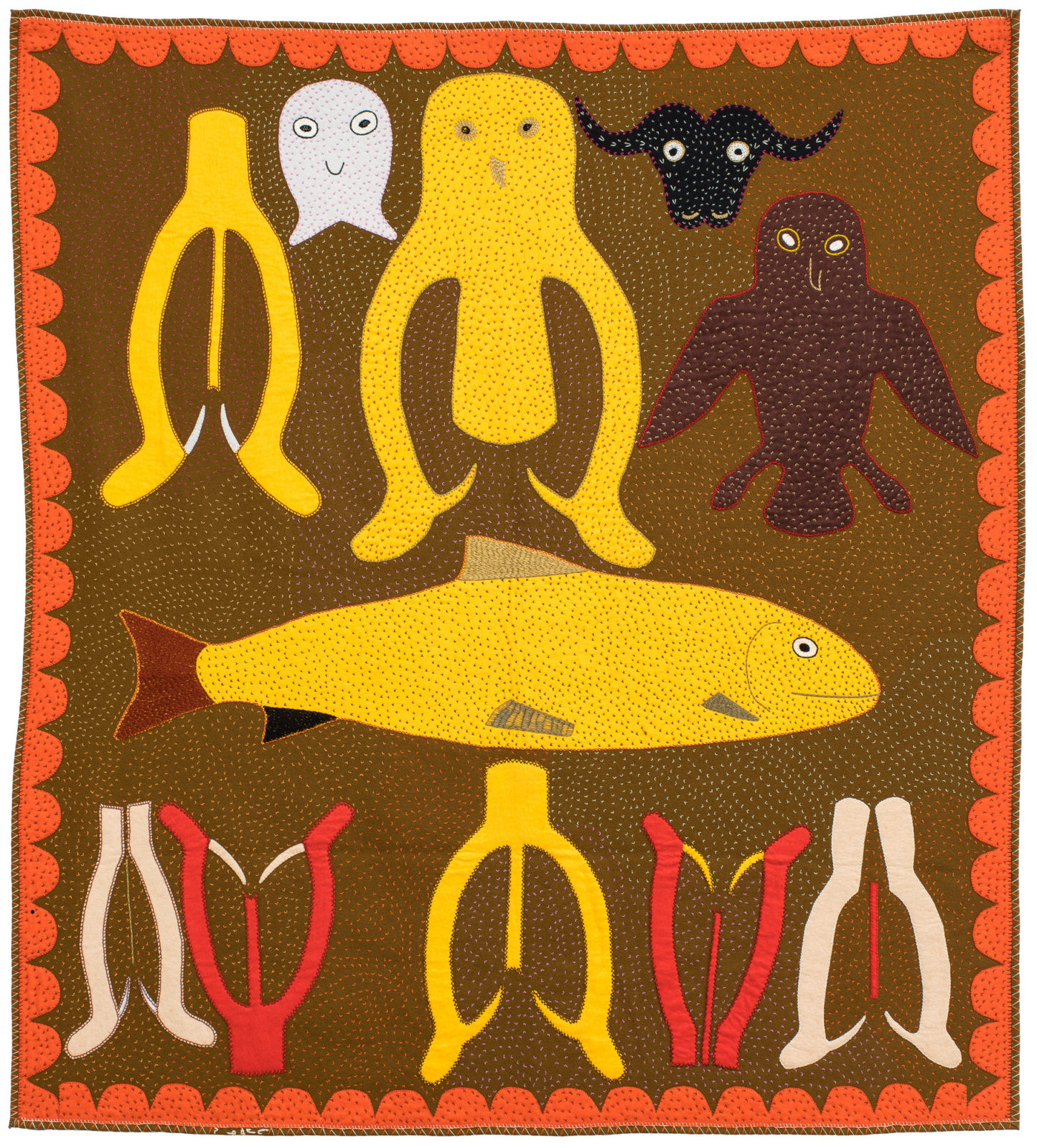 Ruth Qaulluaryuk - untitled (kakivaks, owl, fish and muskox)