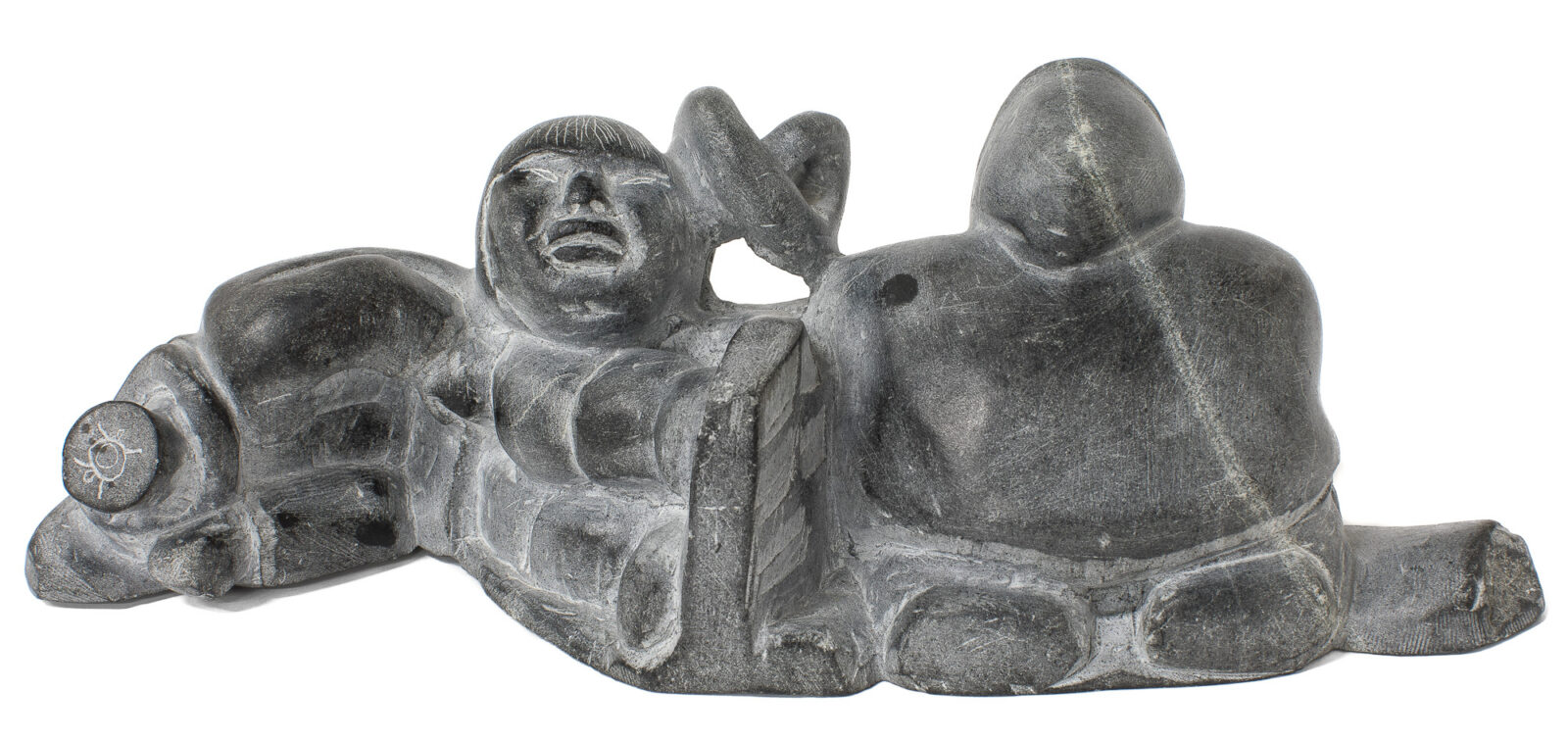 Davidialuk Alasua Amittu - untitled (hunter under northern lights with decapitated head and body)