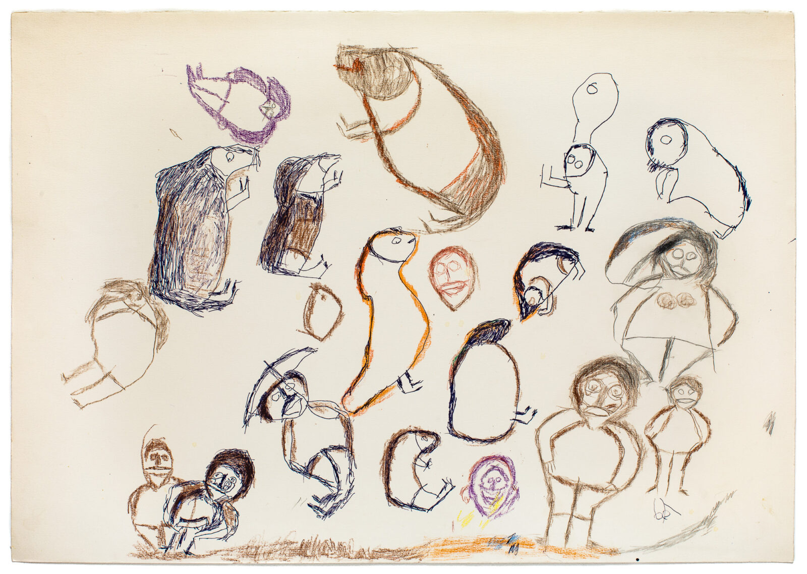 John Kavik - untitled (people, muskoxen and birds)