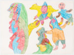 Francoise Oklaga (1924-1991), Qamani'tuaq (Baker Lake)<untitled (with red and blue face cluster), c. 1980, crayon, graphite, paper, 22 x 30 in. 