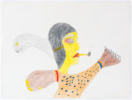 Francoise Oklaga (1924-1991), Qamani'tuaq (Baker Lake)<untitled (with seal person pipe), c. 1978, crayon, graphite, paper, 22 x 30 in. 