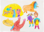 Francoise Oklaga (1924-1991), Qamani'tuaq (Baker Lake)<untitled (with yellow igloo), c. 1980, crayon, graphite, paper, 22 x 30 in. 