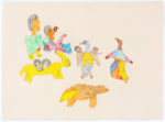 Francoise Oklaga (1924-1991), Qamani'tuaq (Baker Lake)<untitled (shaman and spirits), c. 1978, crayon, graphite, paper, 22 x 30 in. 