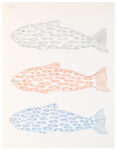 Sheojuk Etidlooie (1932-1999), Kinngait (Cape Dorset)<untitled (three fish), 1996-97, color pencil, graphite, paper, 20 x 26 in 