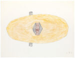 Sheojuk Etidlooie (1932-1999), Kinngait (Cape Dorset)<Alligauya (flying saucer), 1998-99, color pencil, graphite, paper, 20 x 26 in. 