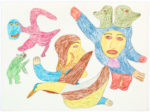 Francoise Oklaga (1924-1991), Qamani'tuaq (Baker Lake)<untitled (with green seal heads), c. 1980, crayon, graphite, paper, 22 x 30 in. 