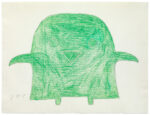 Sheojuk Etidlooie (1932-1999), Kinngait (Cape Dorset)<untitled (green owl fledgling), 1995-96, color pencil, graphite, paper, 20 x 26 in. 